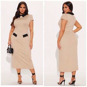 Fashion Nova Tan and Black Midi Dress